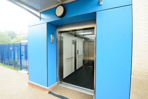 A 26 person through-car evacuation lift for a special needs school in London