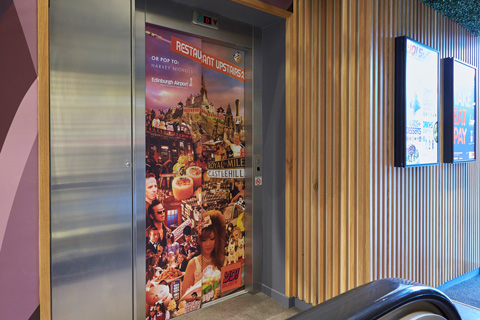 Vinyl door graphics for bespoke passenger lift at Yo Sushi
