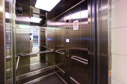 A tough finish vandal resistant passenger lift within St Enoch Subway