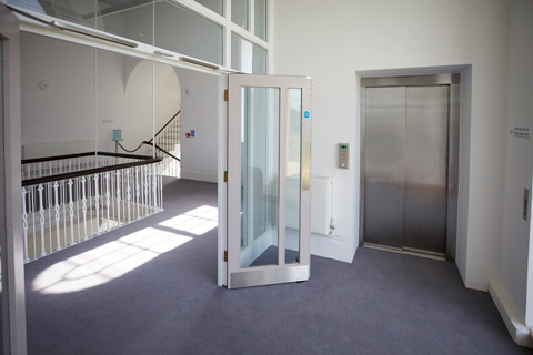 A FX structure passenger lift used to protect the historic walls at Netley Abbey