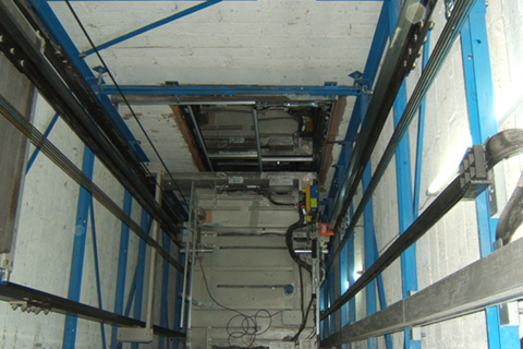 A steel structure supported passenger lift shaft
