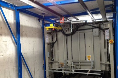 Internal view of a steel frame supported Stannah passenger lift