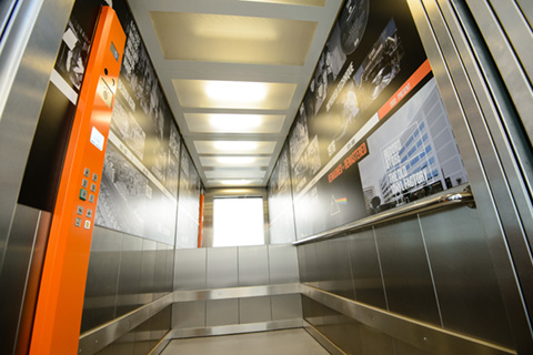 A 13 person heavy duty passenger lift in the Old Vinyl Factory