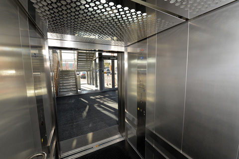 Vandal resistant 21 person passenger lifts within a multi-storey car park