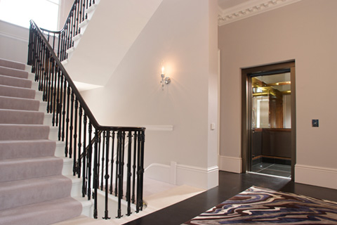 Bespoke passenger lift car finishes for a private housing project in Cornwall Terrace, London