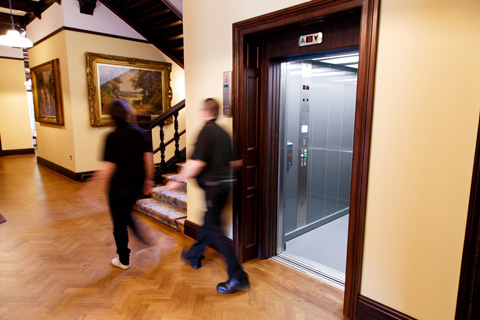 Custom lift landing entrances to blend in with heritage features at Wardown House Museum