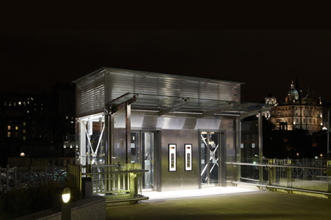 Scenic glass passenger lift at Edinburgh Waverley Station