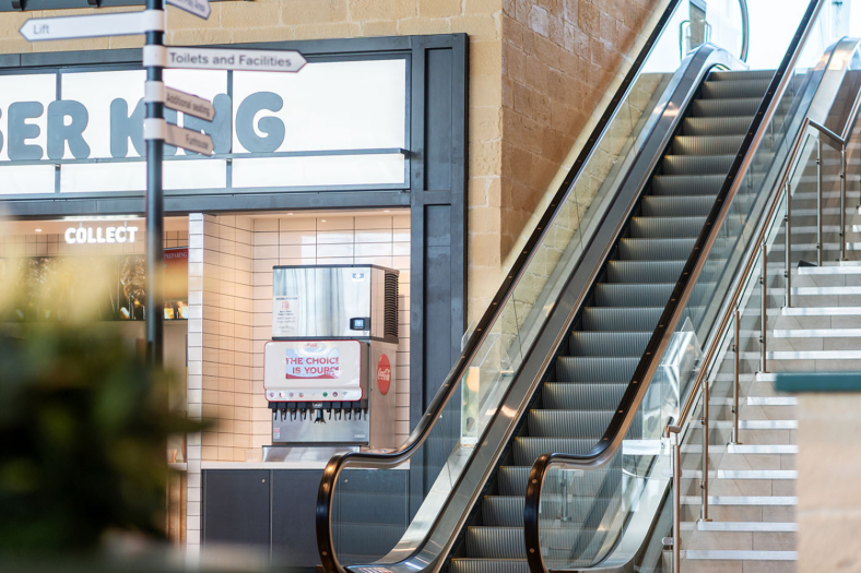 View of Stannah A2C escalator with a 30-degree angle offers a gradual transition from flat to inclined
